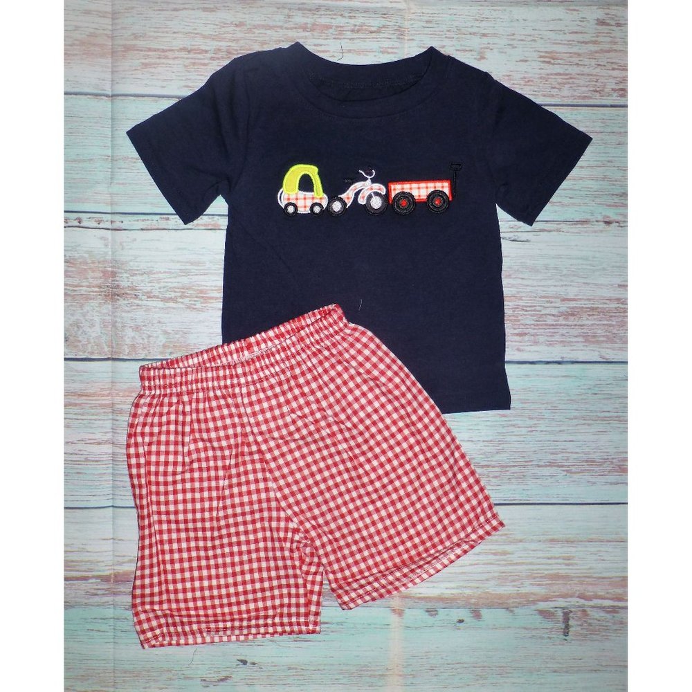 Boutique Girls Tricycle Wagon Buggy Shorts Outfit Set